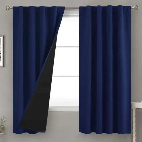 Vista 189 de BGment Cortinas 100% opacas beige de 63 pulgadas de largo con forro aislante térmico, bolsillo para varilla y lengüeta trasera de doble capa