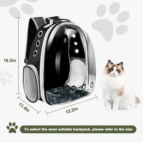 Vista 2 de Mochila transportadora para gatos, transportador de mascotas con diseño ventilado para transportar cachorros y gatos, mochila transportadora de Negro