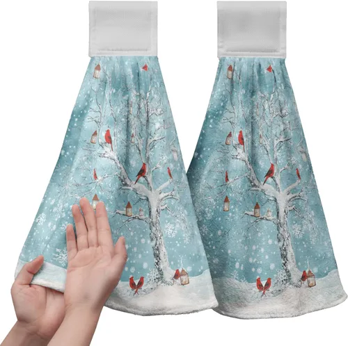 Vista 30 de Juego de 2 toallas de cocina colgantes de hojas tropicales de verano, color verde, hojas de palmera, con bucles para colgar, suaves y absorbentes