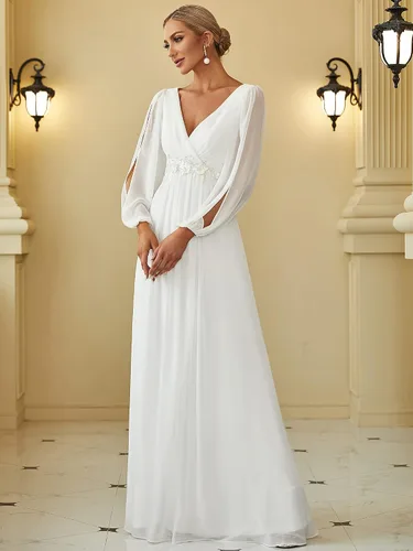 Vista 3 de Ever-Pretty Vestido de gasa de manga larga con cuello en V para mujer 0461
