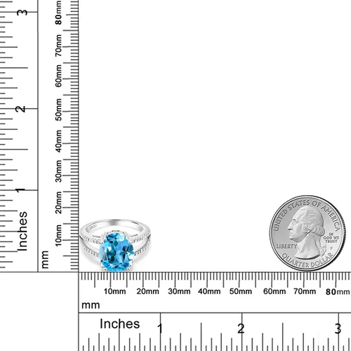 Vista 4 de Gem Stone King Anillo de plata de ley 925 con topacio azul suizo para mujer