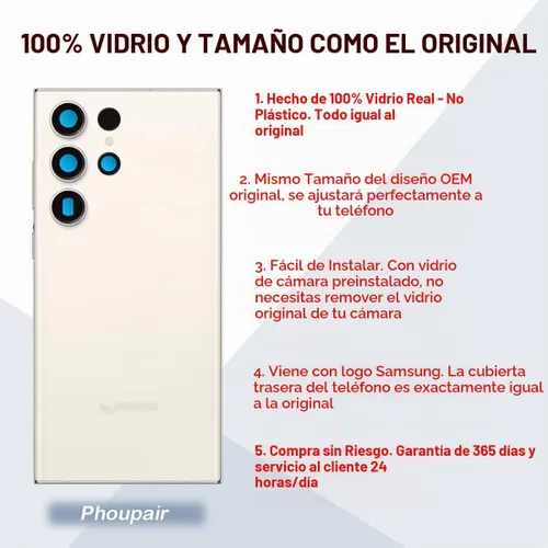 Vista 4 de Carcasa trasera de vidrio para Samsung Galaxy S23 Ultra 5G, con cintas preinstaladas (no apto para S23 / S23+ Plus) (crema)