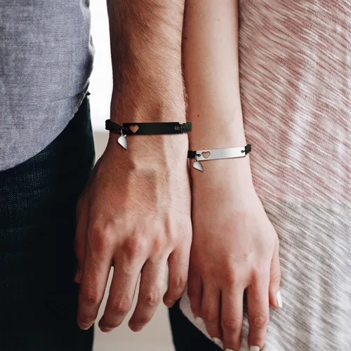Vista 3 de XUANPAI Personalized Handmade Braided Bracelet with Hollow Heart Symbol Adjustable Rope Woven Bangle for Couple