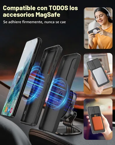 Vista 2 de Funda magnética para Samsung Galaxy S20 FE compatible con carga inalámbrica MagSafe, con 2 protectores de pantalla, anillo de soporte integrado +