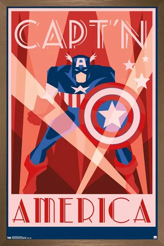 Vista 15 de Trends International Marvel Comics - Póster de pared Art Deco, Capitán América, 14.725 x 22.375 pulgadas, versión enmarcada de madera de granero