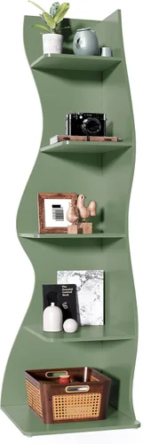 Vista 21 de LITTLE TREE Estantería de esquina pequeña, estantería moderna de esquina de pared de 5 niveles para libros, elegante librero estante