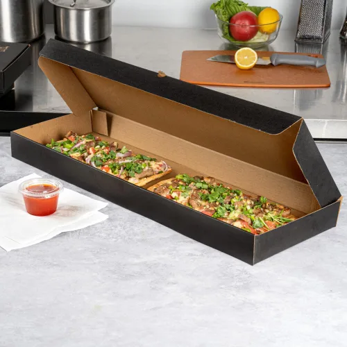 Vista 146 de Restaurantware - Cajas para pizza, 50 unidades, 14 x 7 x 1.5 pulgadas, embalaje de papel de cartón corrugado con bloqueo de pestañas, resistente a