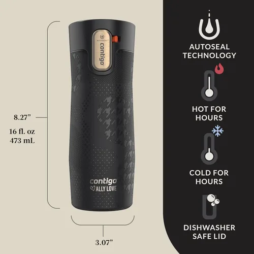 Vista 3 de Contigo x Ally Love - Taza de viaje de acero inoxidable aislada al vacío con Autoseal y tapa fácil de limpiar, a prueba de derrames, mantiene