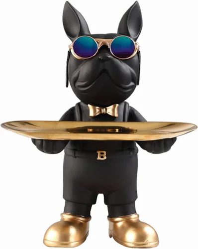 Vista 12 de Resin Bulldog Tray Statue Animal Sculpture Storage Bank Coin Dog French Table Home Candy for Decorations Home Decor Office Cute Butler Statues(Black)