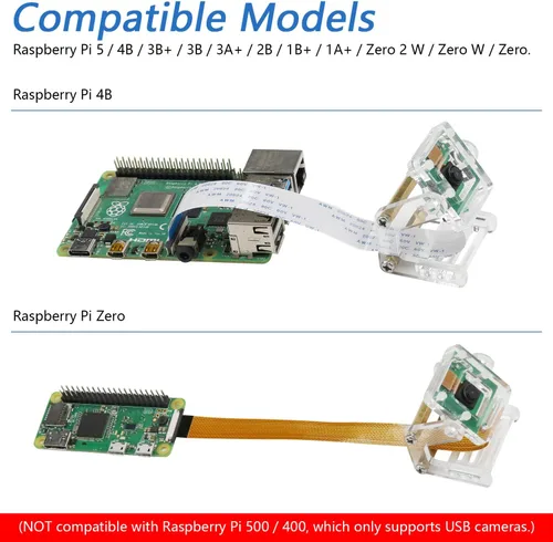 Vista 3 de FREENOVE Cámara de 5MP para Raspberry Pi 5 4 B 3 B+ A+ Zero 2 W con soporte ajustable y cable de cinta, ángulo de visión de 62°, salida 1080P 720P