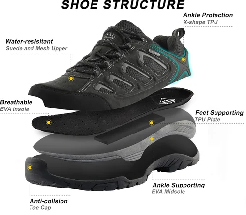 Vista 4 de wantdo Zapatos de senderismo impermeables de corte bajo para hombre, anchos, transpirables, antideslizantes, para senderismo, ciclismo de montaña