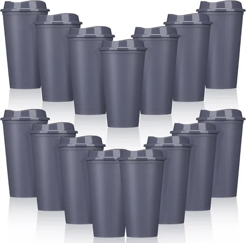 Vista 14 de Domensi Paquete de 15 tazas de café reutilizables con tapas, vasos de viaje desechables de 16 onzas, vasos de plástico a granel para llevar, vasos