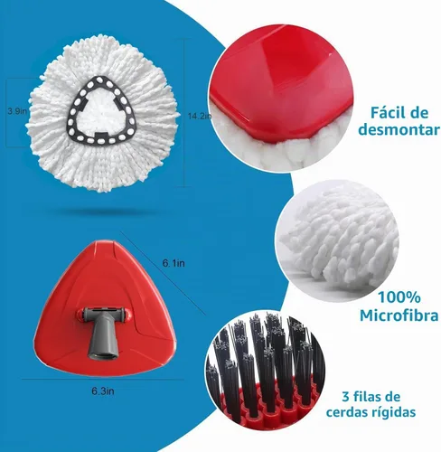 Vista 3 de Paquete de 4 cabezales de repuesto para trapeador giratorio compatibles con O Cedar EasyWring 1 tanque de microfibra, mango de 30 a 58 pulgadas