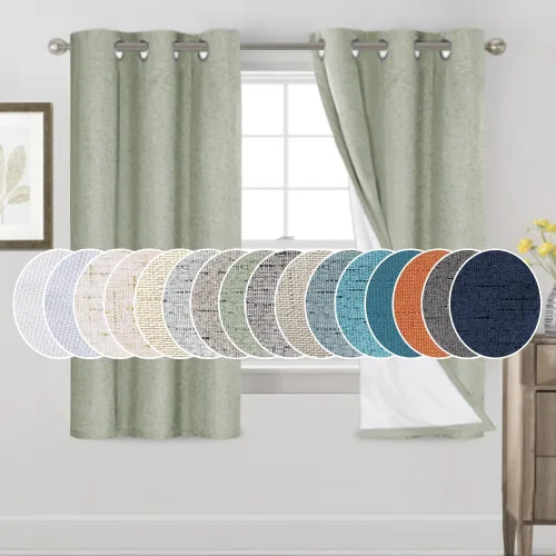 Vista 132 de Cortinas con textura de lino 100% opacas de 64 pulgadas de largo, juego de 2 paneles de cortinas de lino opacas con forro aislante térmico que Arena