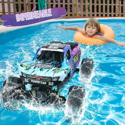 Vista 3 de Camión de control remoto, 1:12 4x4 Offroad Impermeable RC Anfibio Monster Azul