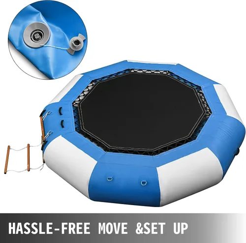 Vista 4 de Happybuy Trampolín inflable del agua, gorila inflable redonda del agua con la escalera mecánica, trampolín del agua en azul y blanco