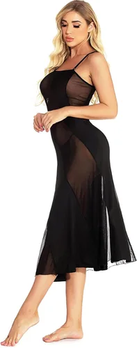Vista 4 de Hisexy Vestido largo semitransparente para mujer talla grande conjunto de lencería sexy