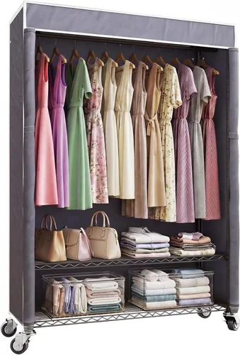 Vista 10 de Higeego H4 Plus Perchero Enrollable con Cubierta, Perchero de Ropa Resistente con Ruedas, Closet Portátil para Colgar Ropa, Organizador