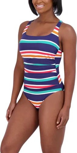 Vista 2 de Nautica Traje de baño estándar de una pieza para mujer, con espalda cruzada, control de abdomen, de secado rápido, copa extraíble, correa ajustable