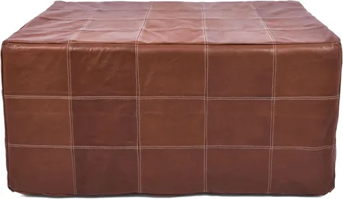 Vista 21 de Marrakesh Gallery - Funda de puf marroquí, otomana redonda y grande de piel, decoración bohemia para sala de estar, reposapies, sin relleno
