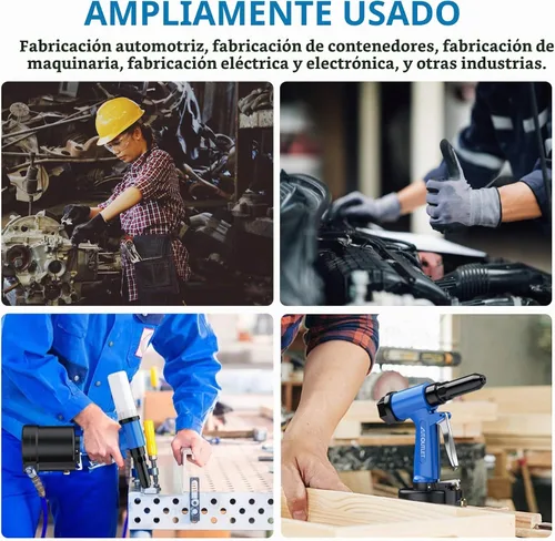 Vista 8 de AUTOUTLET Kit de pistola de remache neumática, remachadora resistente, 4 tamaños, herramienta de remachado hidráulico de aire para campos