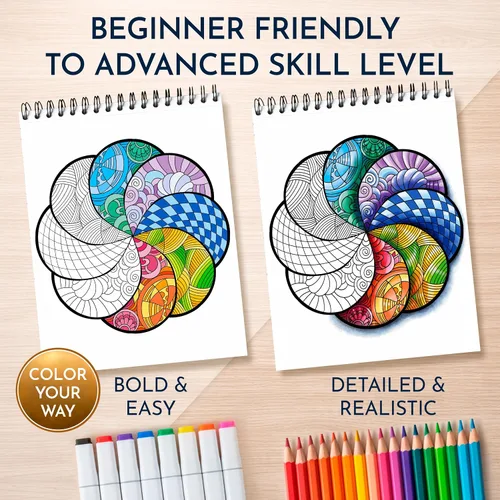 Vista 4 de Libro de colorear mandala RYVE para adultos - 50 mandalas únicas para relajación y alivio del estrés - Libro de colorear para adultos en espiral