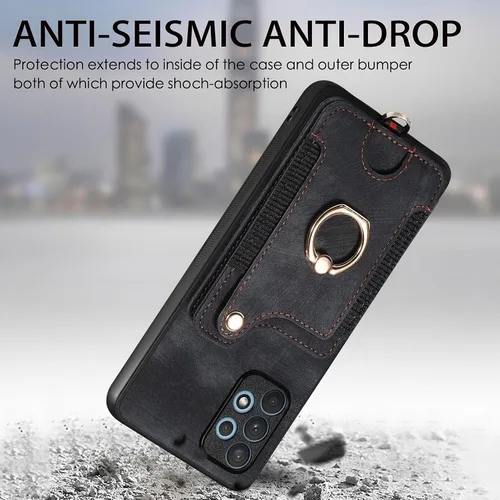 Vista 9 de Funda para teléfono Samsung Galaxy A32 5G 2021 de 6.5 pulgadas con protector de pantalla de vidrio templado, correa de muñeca, cordón