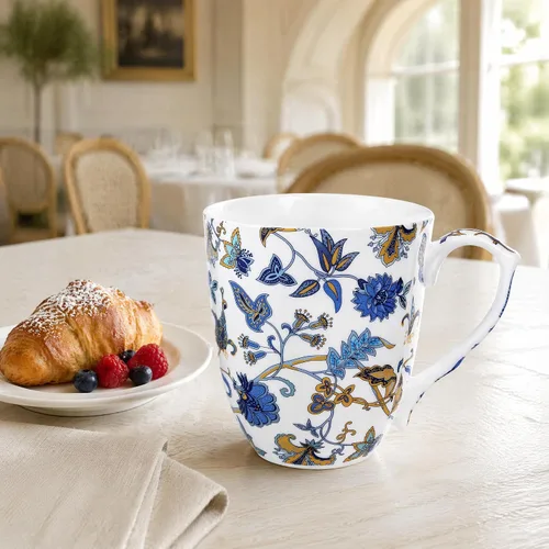 Vista 3 de Taza de café floral de porcelana de hueso de 14 onzas con asa, elegante taza de café, té, regalos de cumpleaños de Navidad para mujeres, hombres