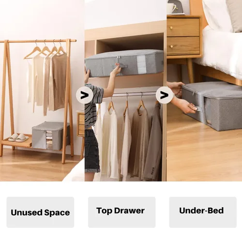 Vista 8 de Almacenamiento debajo de la cama con ventana transparente/tela resistente 600D, bolsas de almacenamiento debajo de la cama para ropa, ropa, manta