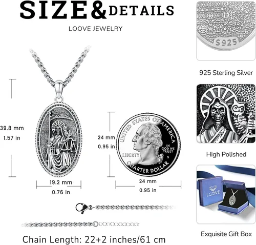 Vista 193 de Collar de pentagrama de plata de ley con triple luna, diosa celta, nudo celta, nudo de brujas, Ankh, sol y luna, Hécate, lilith, Santa Muerte