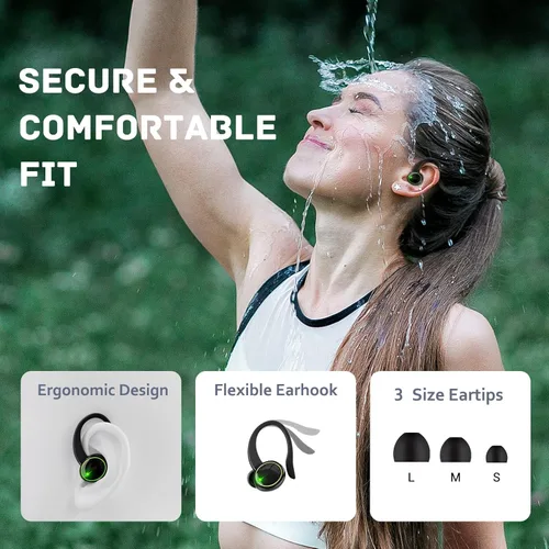 Vista 6 de Para Xiaomi Redmi Note 9 Pro Max Bluetooth 5.3 Auriculares estéreo 3D con gancho para la oreja, control táctil 40H sobre la oreja, auriculares