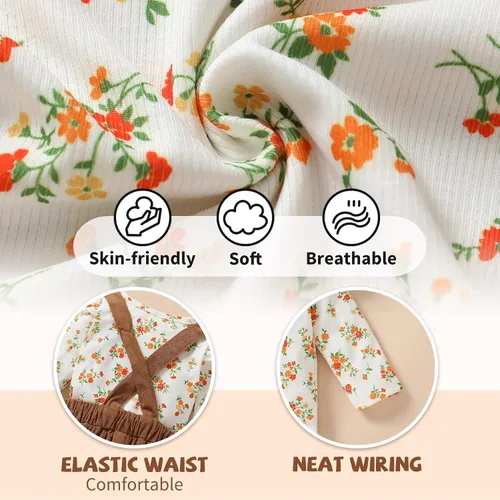 Vista 5 de Tiny Cutey Ropa de bebé recién nacida, mameluco de manga acampanada y overoles de pana, pantalones cortos, trajes de otoño para niña