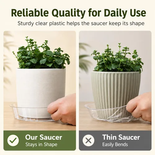 Vista 7 de Gardzen Platos de plástico transparente resistente para plantas, bandeja para macetas, excelente para plantas de interior y exterior
