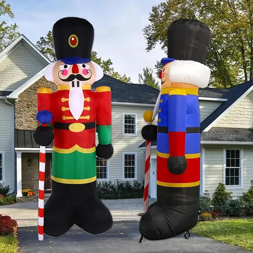Vista 8 de Paquete de 2 soldados cascanueces de 8 pies para decoración de porche inflable de Navidad para decoración al aire libre, patio, jardín, césped