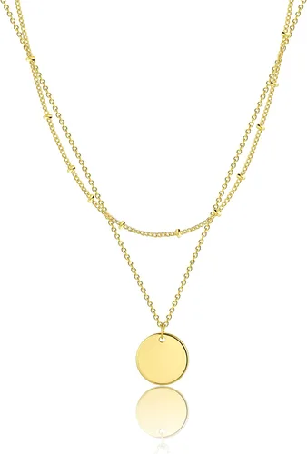 Vista 5 de LEXODY Delicado collar de gargantilla de oro simple para mujer, chapado en oro de 18 quilates, minimalista en capas, cadena de moneda circular única
