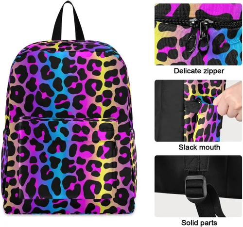 Vista 4 de Mochila de viaje, Koala floral sin costuras, ligera, mochila escolar para estudiantes, adolescentes, niñas y niños, Impresión de leopardo