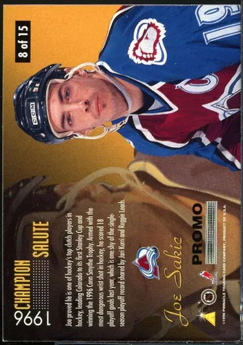 Vista 2 de Joe Sakic Card 1996-97 Zenith Champion Salute Diamond #8