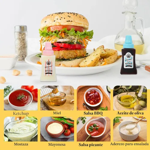 Vista 7 de Mini botella de ketchup para lonchera, botellas pequeñas para condimentos, recipientes de salsa de plástico para accesorios de almuerzo Bento