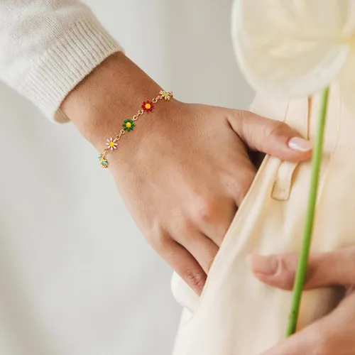 Vista 3 de MTMY Pulsera de cadena de oro para mujer, chapada en oro de 14 quilates, delicada, con cadena ajustable, bonita pulsera de oro de moda
