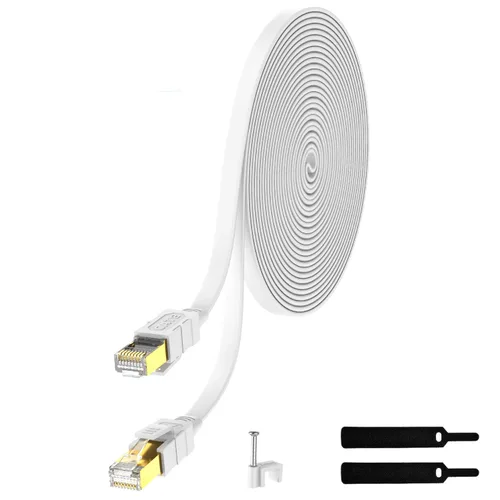 Vista 11 de Cable Ethernet Cat 8 de 30 pies, cable de conexión LAN de Internet plano blindado negro de alta velocidad, 26 AWG 40 Gbps 2000 Mhz SFTP con chapado