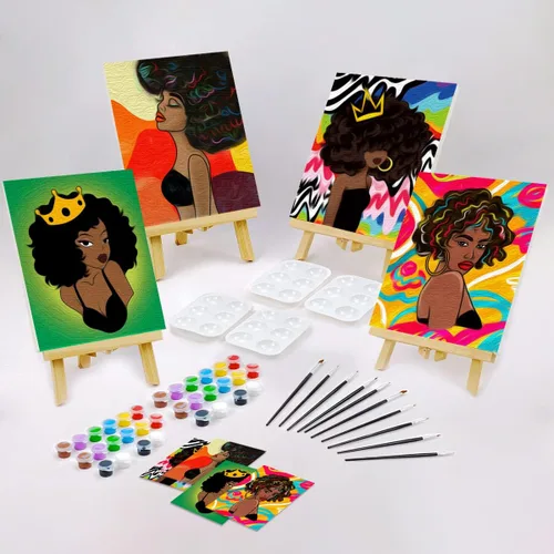 Vista 2 de VOCHIC Paquete de 4 kits de fiesta de 8 x 10 pulgadas, kit de pintura de lienzo predibujado para pintura para adultos, suministros de pintura