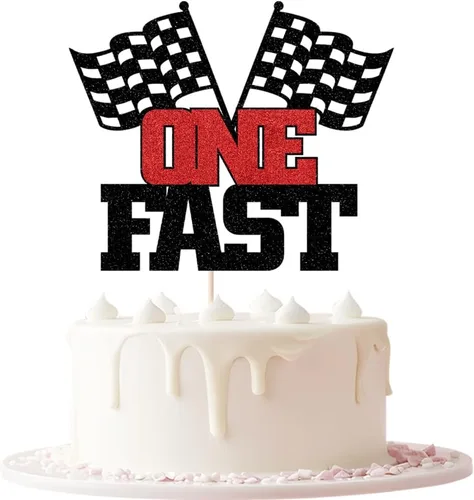 Vista 4 de Un adorno para pastel de 1er cumpleaños – Decoración para cabina de fotos y telón de fondo, bandera a cuadros, suministros temáticos de coche