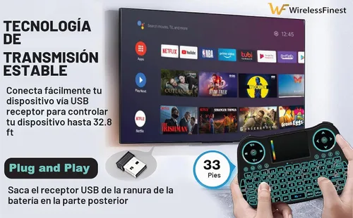Vista 3 de Controlador Combo de Teclado Mini Inalámbrico con Mando a Distancia, Panel Táctil y Ratón con Retroiluminación RGB para Android TV Box, Smart TV