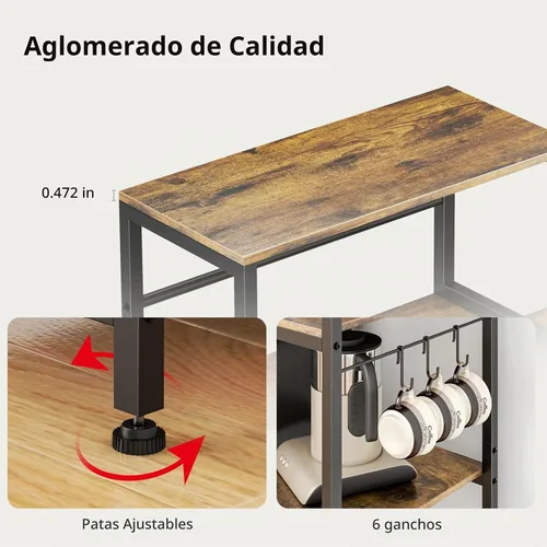Vista 8 de Toutrop Mini gabinete de nevera con estantes de almacenamiento, soporte para microondas con 2 salidas AC/2 USB, gabinete de barra de café