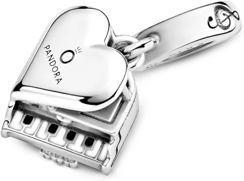 Vista 4 de PANDORA Corazón de piano de cola esmalte blanco y negro Metal