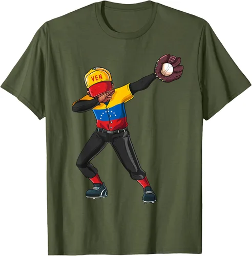 Vista 48 de Baseball Dabbing Venezuela Player Catcher Pitcher Hombres Niños Camiseta, Negro