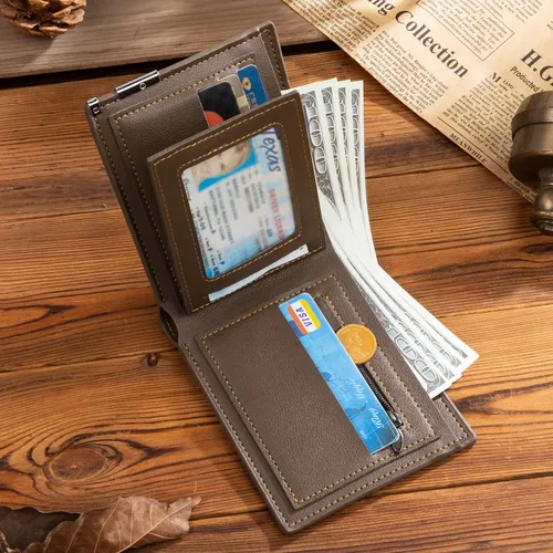 Vista 37 de Carteras personalizadas para hombres, cartera personalizada para hombre con imagen grabada y nombre, billetera delgada de cuero plegable, regalos