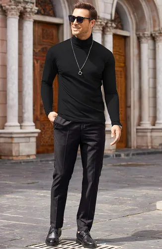 Vista 3 de COOFANDY Camisetas casuales de cuello alto para hombre, ligeras, básicas, de algodón