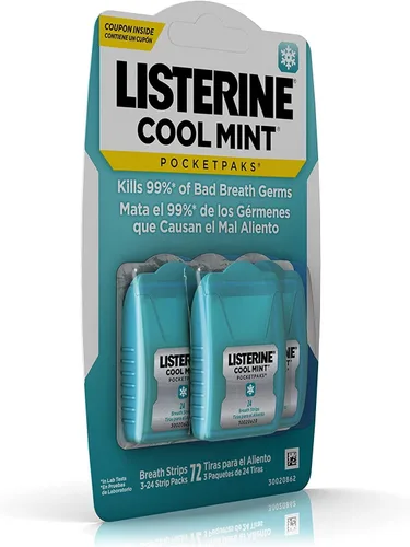 Vista 6 de Listerine Cool Mint Pocketpaks Tiras para el aliento, 12 paquetes de 24 tiras, total de 288 tiras