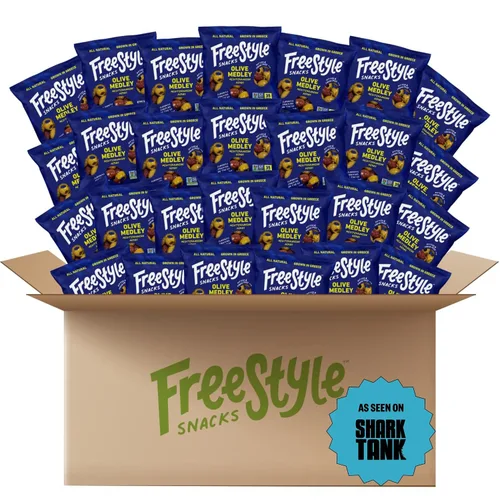 Vista 10 de Freestyle Snacks Paquetes de aperitivos de oliva, como se ve en Shark Tank, una sola porción, aceitunas frescas sin hueso, cultivadas en Grecia